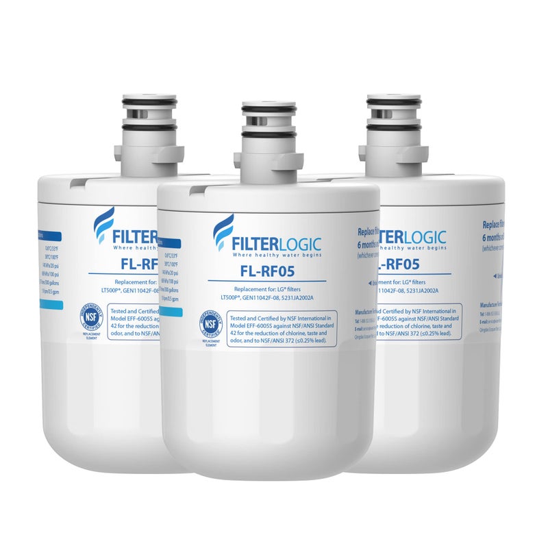 Filterlogic 5231JA2002A Refrigerator Water Filter, Replacement for LGÂ® LT500PÂ®, GEN11042FR-08, ADQ72910911, ADQ72910901, Kenmore 9890, 46-9890, LFX25974ST, LMX25964ST, LSC27925ST, 3 Pack - Image 1